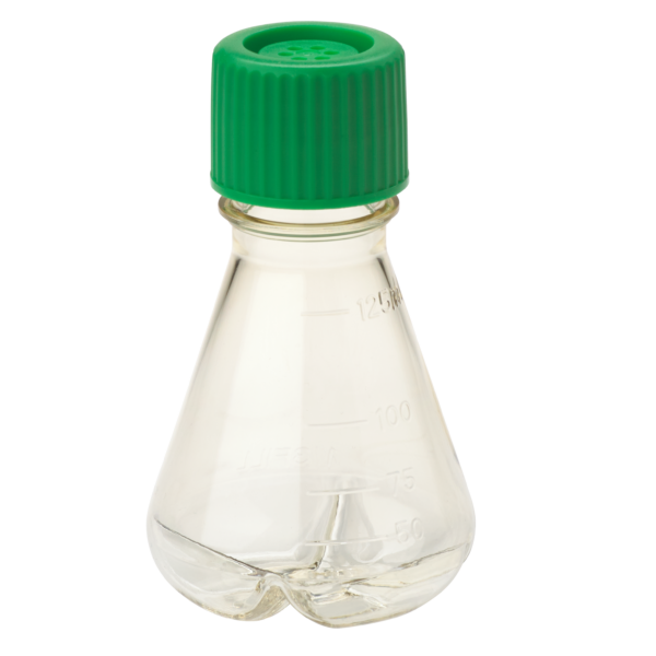 125mL Erlenmeyer Flask, Vent Cap, Baffled Bottom, PC, Sterile