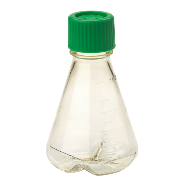 250mL Erlenmeyer Flask, Vent Cap, Baffled Bottom, PC, Sterile