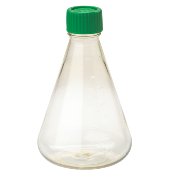 1000mL Erlenmeyer Flask, Vent Cap, Plain Bottom, PC, Sterile