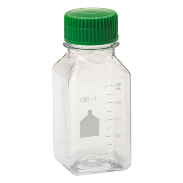 250mL Media Bottle, Square, PET, Bulk, Sterile