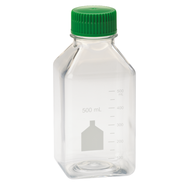 500mL Media Bottle, Square, PET, Bulk, Sterile