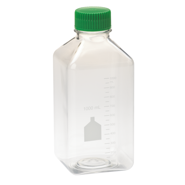 1000mL Media Bottle, Square, PET, Bulk, Sterile