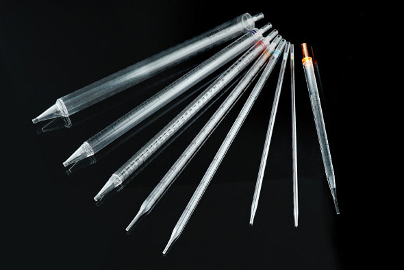 1ml Serological Pipette with 0.4ml negative graduation, 1/100 ml graduations, Sterile, 20 per bulk bag, 1000/pk, 3000/cs