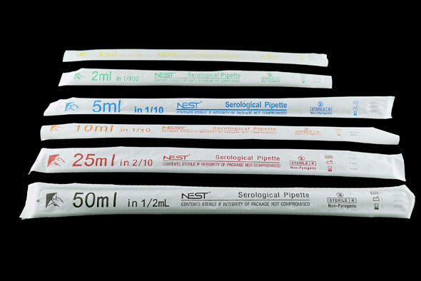 2ml Serological Pipette with 0.6ml negative graduation, 1/100 ml graduations, Individually Wrapped, sterile, 50/bag, 400/pk, 2400/cs