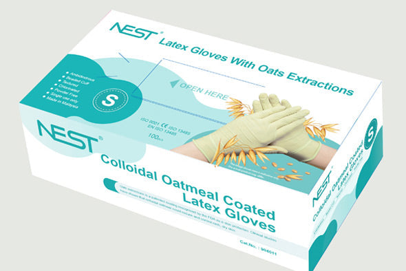 Latex Gloves with Oats Extractions, Powder Free, a patented coating recognized by the FDA as a skin protectant, M, 100/pk, 1000/cs