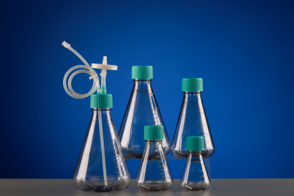 125 mL Erlenmeyer Flask Bi-directional Transfer Cap with Silicon Tube (50cm 1/8" ID 1/4" OD), Male CPC Connector with Female Sealing Cap, Vent Filter (0.22 μm Φ42mm), without Flask, Sterile, 1/pk, 4/cs