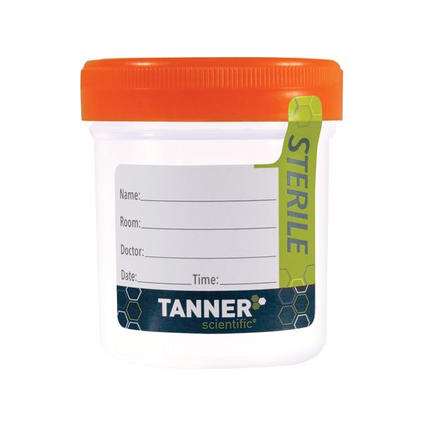 Tanner Scientific® Specimen Cups, 3oz, Orange Lid, Sterile (400/Case)