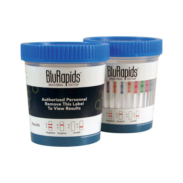 BluRapids® Multi-Drug Test Cup, 5-Panel: AMP1000, COC300, OPI2000, PCP25, THC50, CLIA Waived (25/Box)